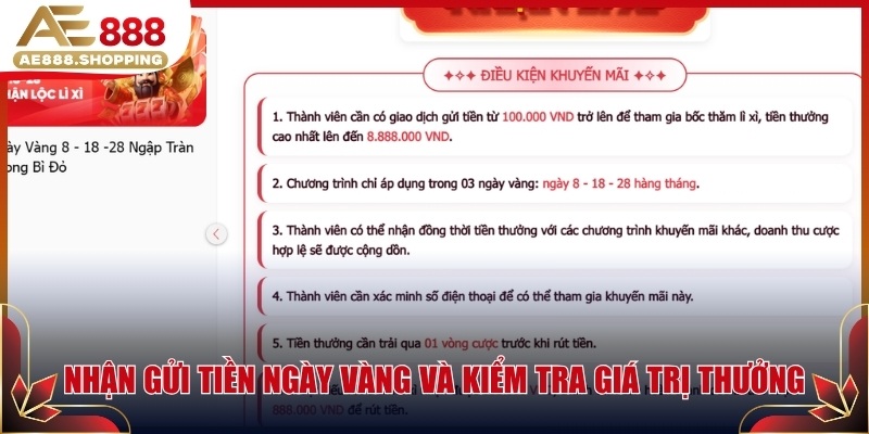 Nhận gửi tiền ngày vàng và kiểm tra giá trị thưởng
